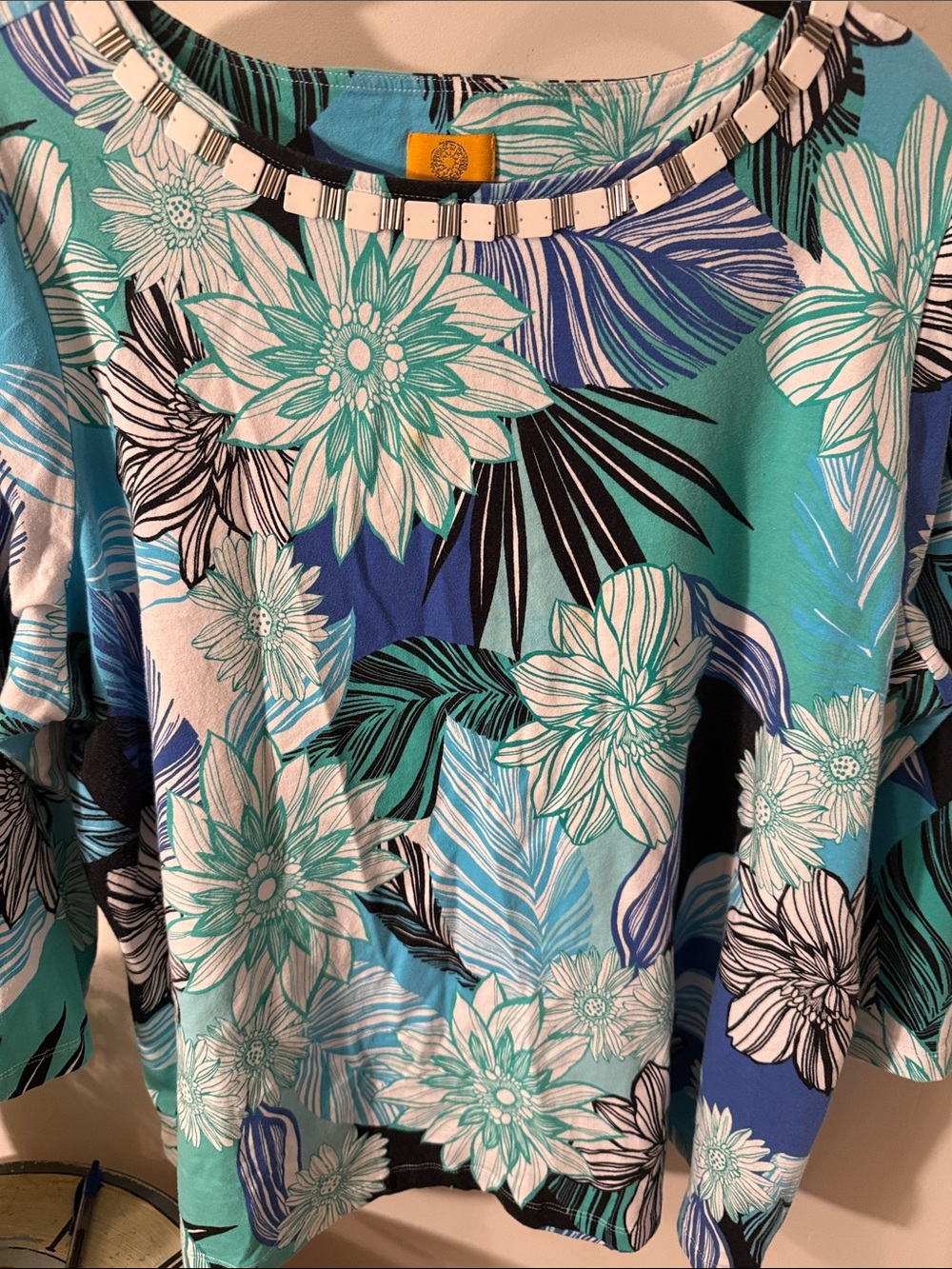 Ruby Rd. Tropical Floral Boatneck Tunic - Teal & Blue Excellent Condition. 2X - Picture 6 of 8